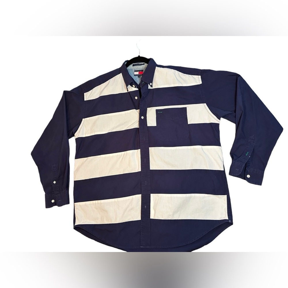 Tommy Hilfiger Vintage 80s/90s Vtg button down striped navy and white size L